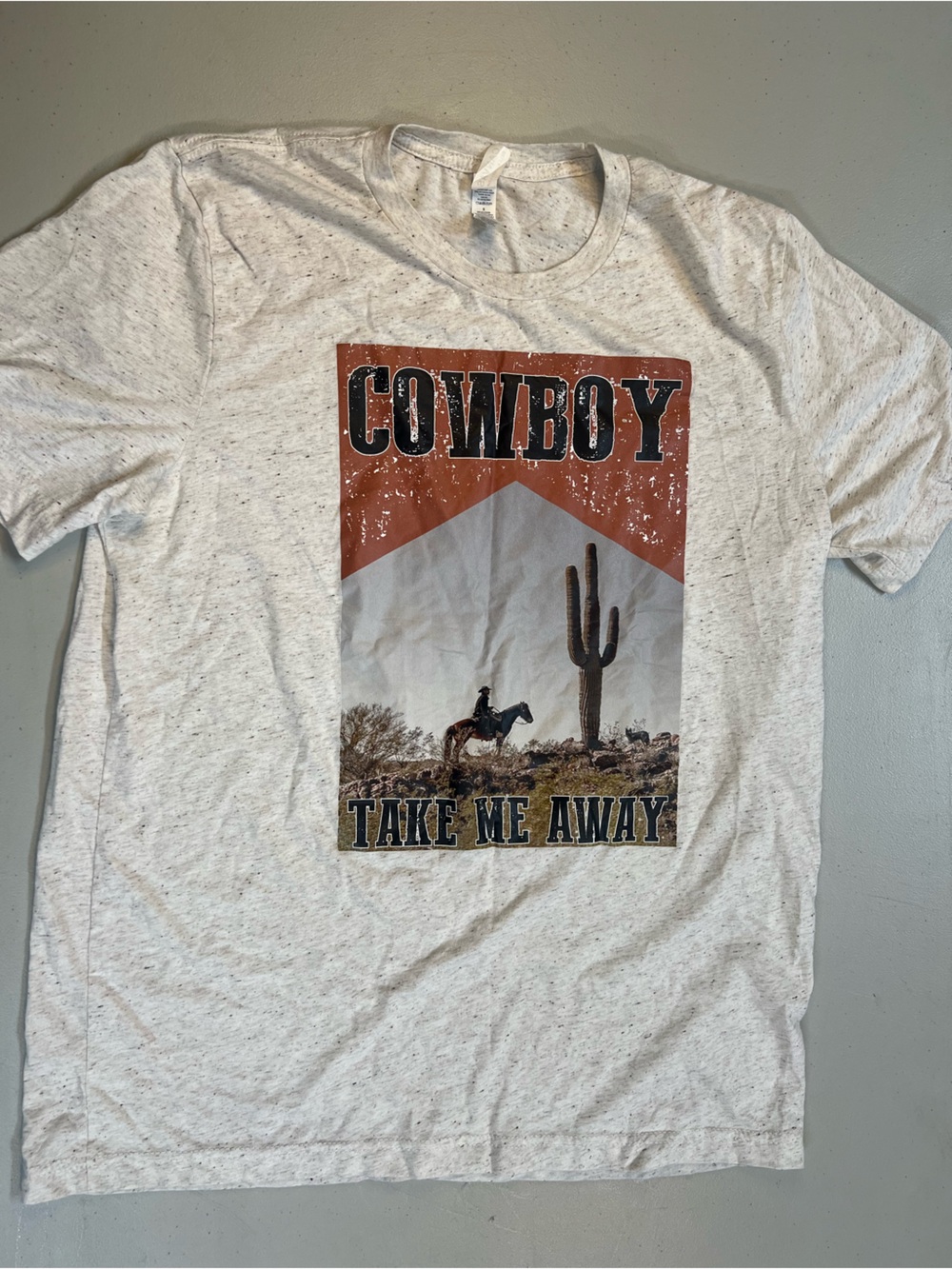 Cowboy Take Me Away Graphic T Shirt Mens Large Gray Speckled Casual Tee